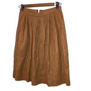 RHIE Lamb Leather Camel Khaki mini multi pleat Womens skirt S